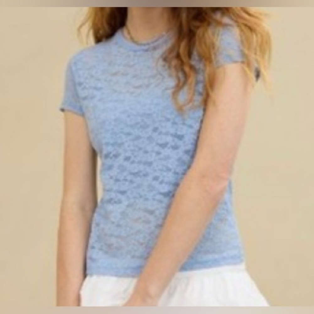 #x572 - American Eagle Aerie Lace Vintage Short Sleeve Tee Light Monaco Blue